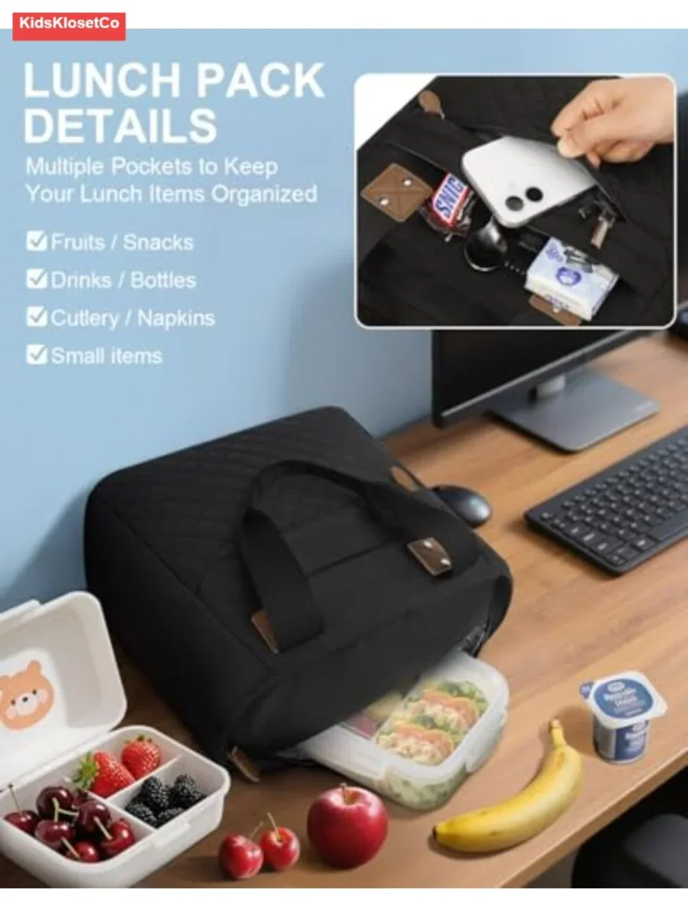 Insulated Lunch Tote Bag with Adjustable Shoulder Strap - Polyester